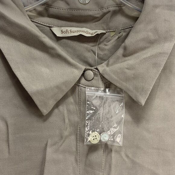 Soft Surroundings Artist Shirt Tunic Button Up Lagenlook Beige Khaki Sz … - Picture 7 of 10